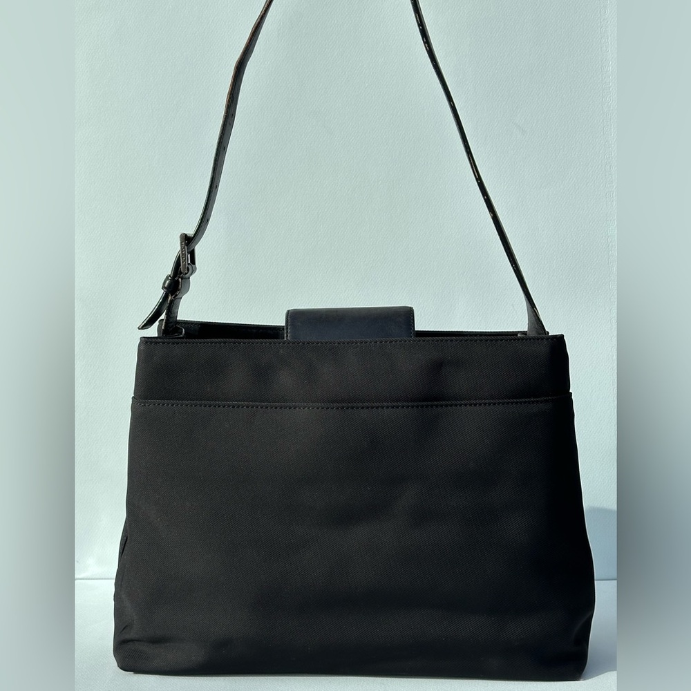 Vintage COACH Mercer Grey Nylon Twill
Black Leather Shoulder Bag